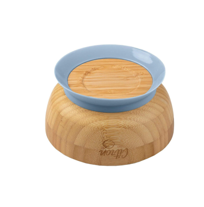 CITRON Bamboo Bowl with Suction and Spoon - Dusty Blue
