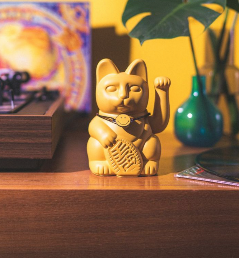 Τυχερή Γάτα Smiley - Κίτρινο 8,5 x 10,5 x 15 cm