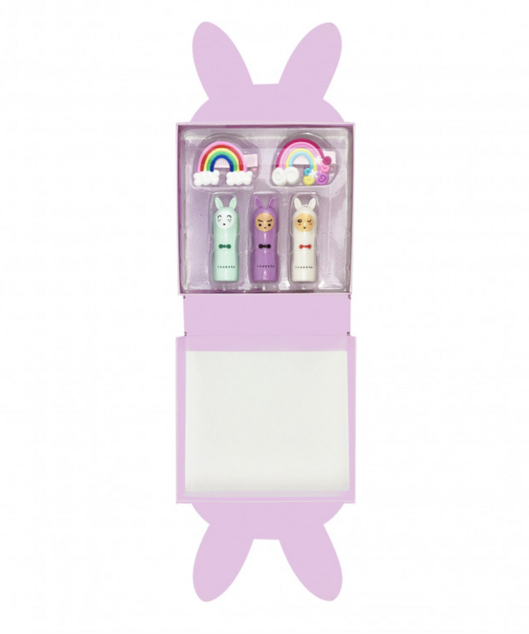 DELUXE PAPER BUNNY 3X3.5 GR LIP BALM & 2 RAINBOW HAIRSTUFF INUWET