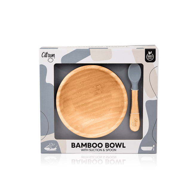 CITRON Bamboo Bowl with Suction and Spoon - Dusty Blue