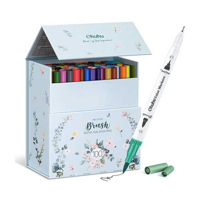 OHUHU Art Markers Σετ Μαρκαδόρων 100 Χρωμάτων με Βάση το Νερό Brush & Fineliner