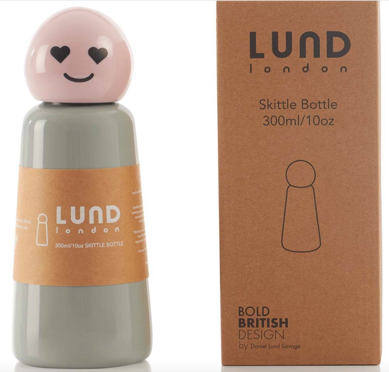 LUND Skittle Bottle Mini 300ml Light Grey and Pink Heart