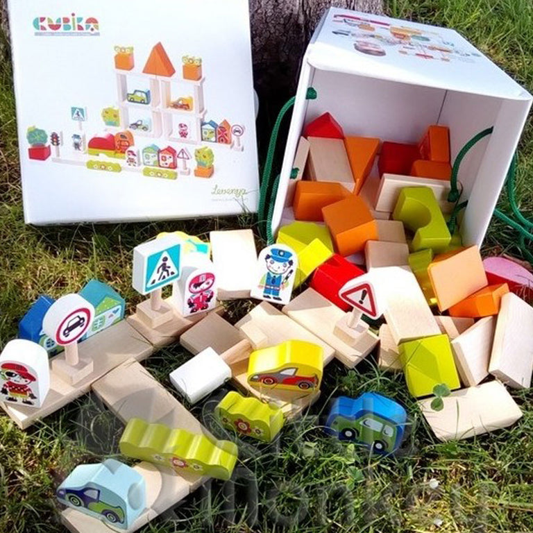 Cubika Ξύλινα Τουβλάκια 'Αυτοκινητόδρομος' - Παιχνίδια - Ίαμβος