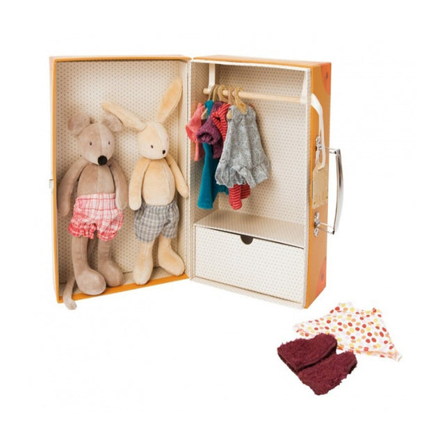 Moulin Roty Βαλιτσάκι-Σπιτάκι με 2 Ζωάκια και τα Ρούχα τους
