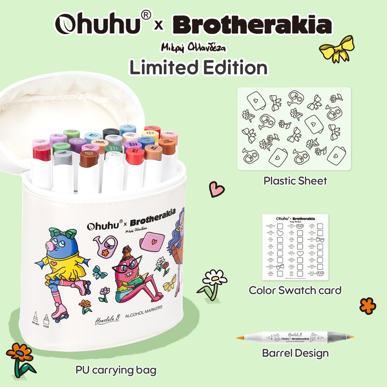 Ohuhu x Brotherakia – Σετ 24+1 μαρκαδόρων αλκοόλης brush & fine «Μικρή Ολλανδέζα»