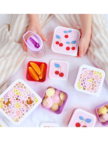A little lovely company: Σετ 4 δοχεία φαγητού Lunch & Snack Box -Cherries