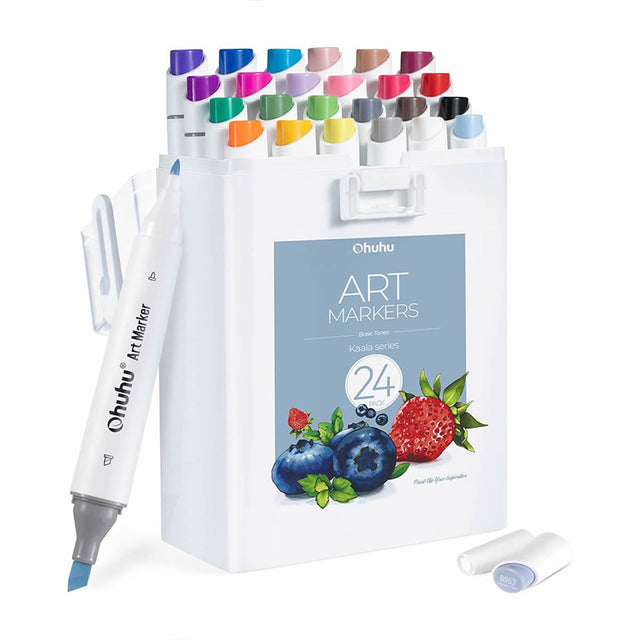 OHUHU Kaala Alcohol Art Markers Σετ Μαρκαδόρων 24 Βασικά Χρώματα Chisel &amp; Fine