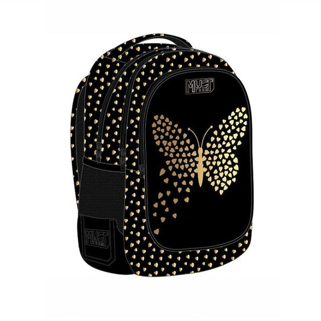 Σχολική Τσάντα Πλάτης με 3 Θήκες Gold Butterfly 586521 Must
