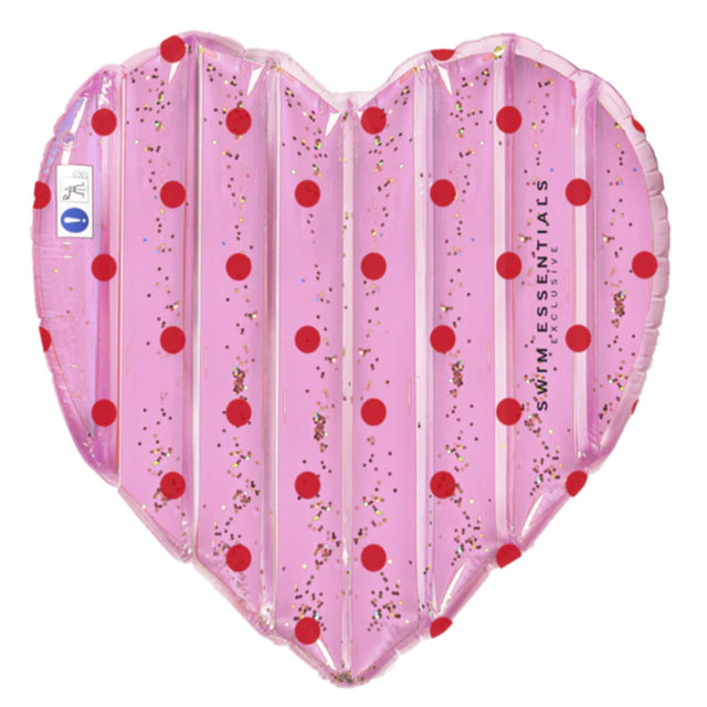 Swim Essentials: Στρώμα θαλάσσης σε σχήμα καρδιάς για παιδιά από 6+ ετών - "Pink with Red dots Heart"