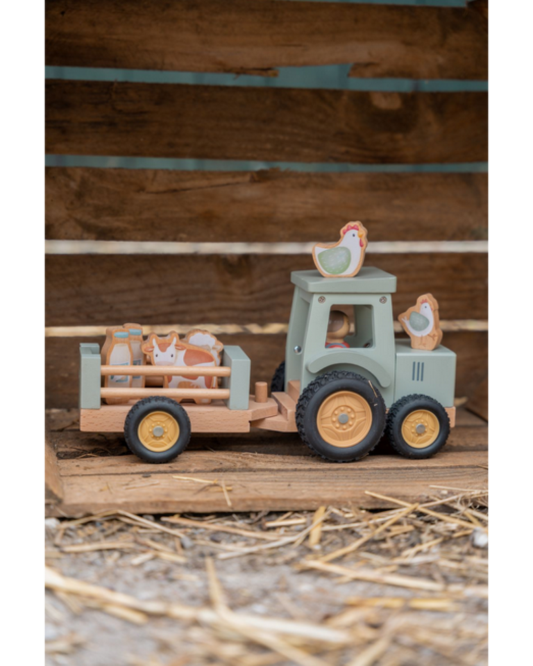 Little Dutch Ξύλινο τρακτέρ με καρότσα και ζωάκια Little Farm