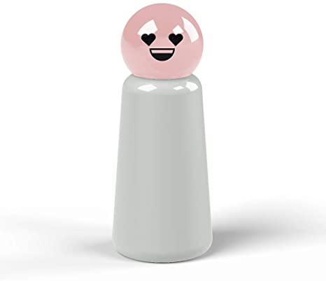 LUND Skittle Bottle Mini 300ml Light Grey and Pink Heart
